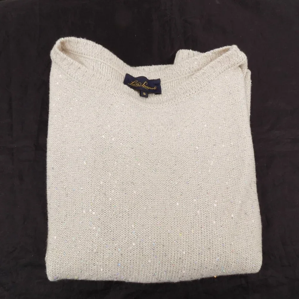 Luisa Spagnoli Women Beige Knitted Sweater Pullover Sequins Made in Italy Size S - Picture 9 of 9
